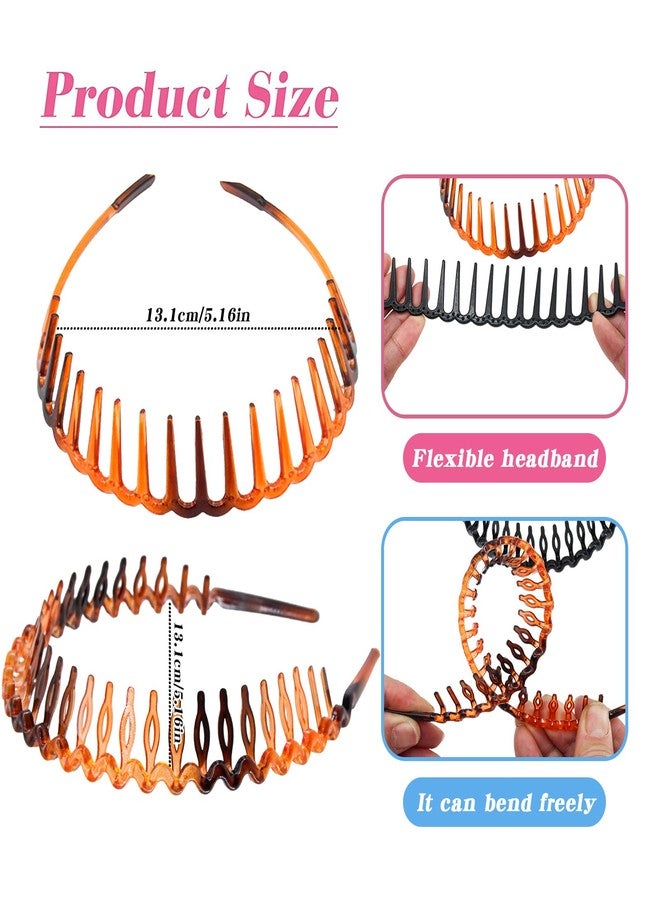 يشان أطواق شعر يشان بتصميم أسنان مشط للنساء والفتيات، أطواق شعر بتصميم أسنان القرش المتعرجة، أطواق شعر بلاستيكية مانعة للانزلاق باللونين الأسود والبني، حلقات شعر رفيعة، عبوة من 6 قطع - Image 2